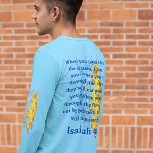 Blue long sleeve Isaiah 43:2 Bible versus